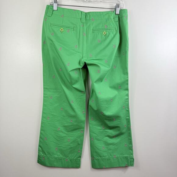 Lilly Pulitzer Vintage Palm Beach Fit Green Capri Pants Size 2 Pink Anchors - Picture 11 of 12